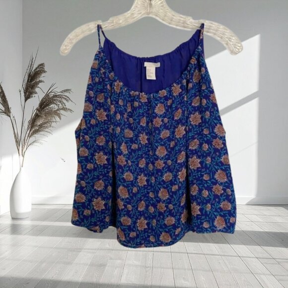 H&M Purple Floral Sleeveless Spaghetti Strap Lined Flare Top - Size 8 - Picture 1 of 12